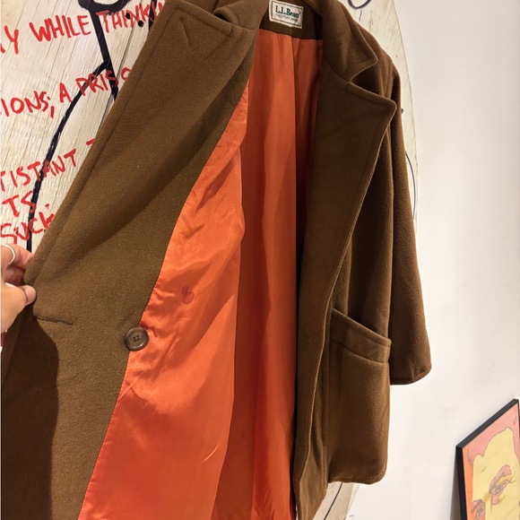 Vintage 80s LL Bean Wool Blend Double Breasted Overcoat Made In USA - Picture 7 of 13